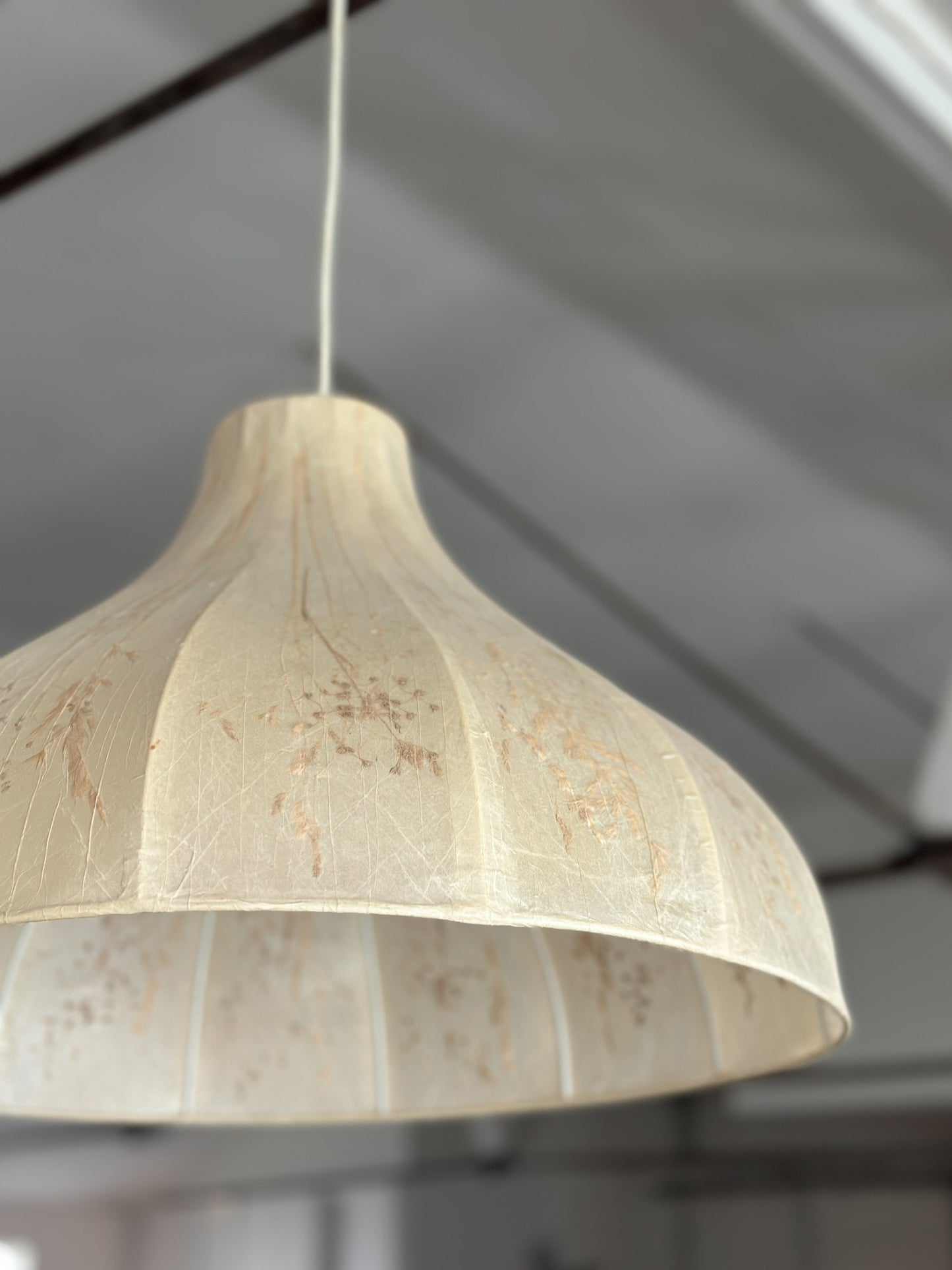 Vintage Dried Flowers and Rice Paper Malmsten Ceiling Lamp, Swedish
