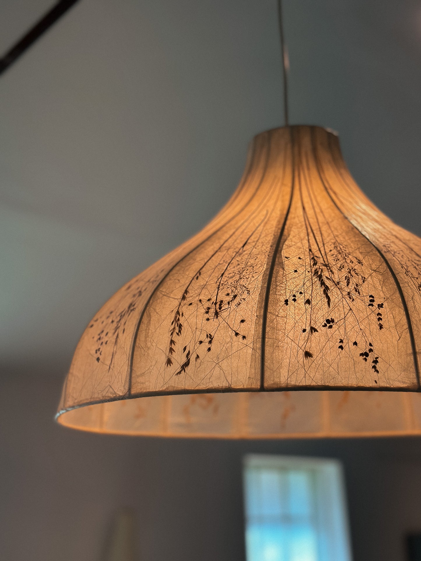 Vintage Dried Flowers and Rice Paper Malmsten Ceiling Lamp, Swedish