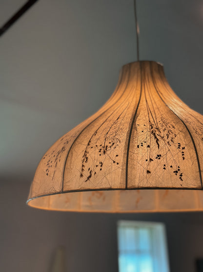 Vintage Dried Flowers and Rice Paper Malmsten Ceiling Lamp, Swedish