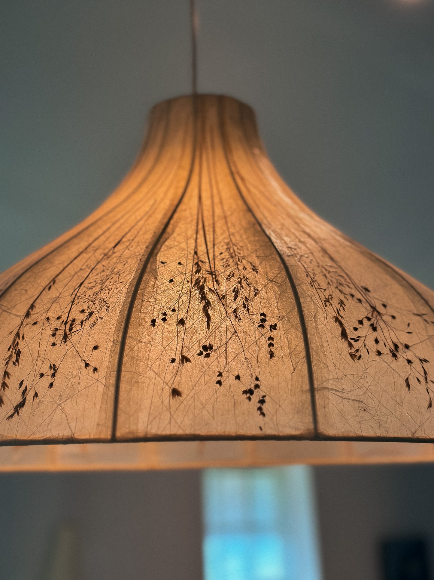 Vintage Dried Flowers and Rice Paper Malmsten Ceiling Lamp, Swedish