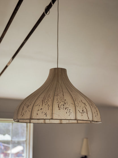 Vintage Dried Flowers and Rice Paper Malmsten Ceiling Lamp, Swedish