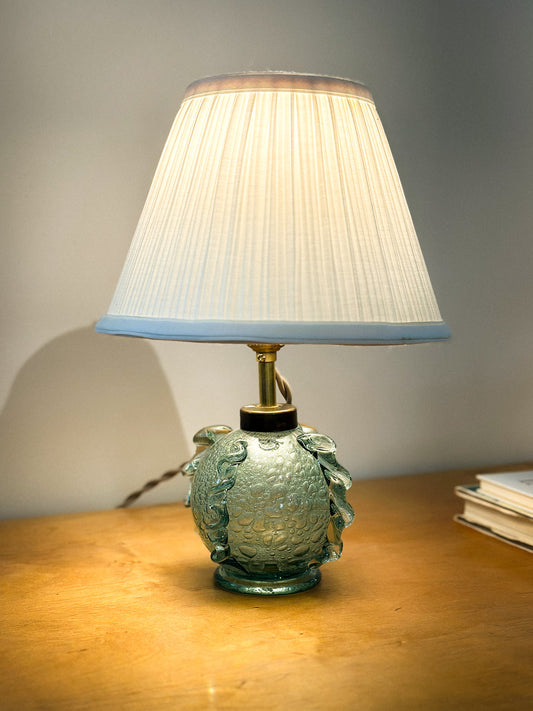 Pair of Green Bubble Glass Table Lamps by Ture Berglund for Stockholms Glasbruk, Sweden, c. 1930