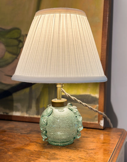 Pair of Green Bubble Glass Table Lamps by Ture Berglund for Stockholms Glasbruk, Sweden, c. 1930