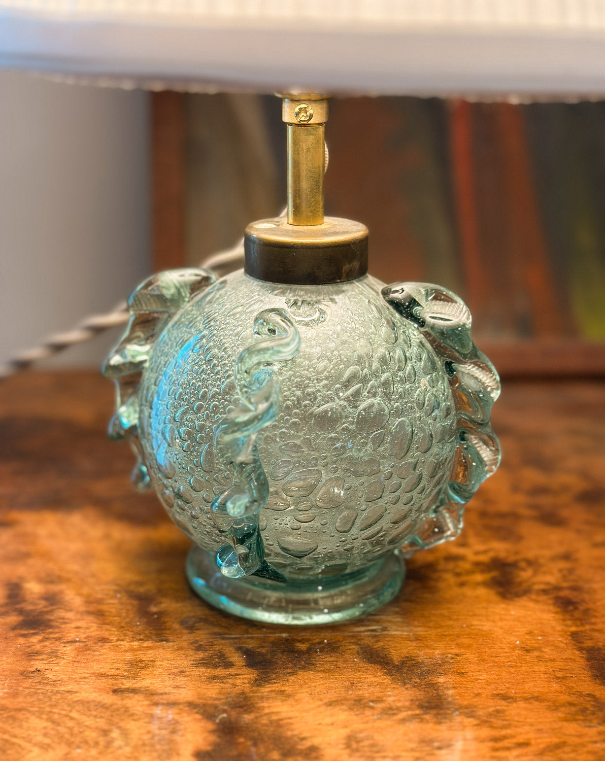 Pair of Green Bubble Glass Table Lamps by Ture Berglund for Stockholms Glasbruk, Sweden, c. 1930