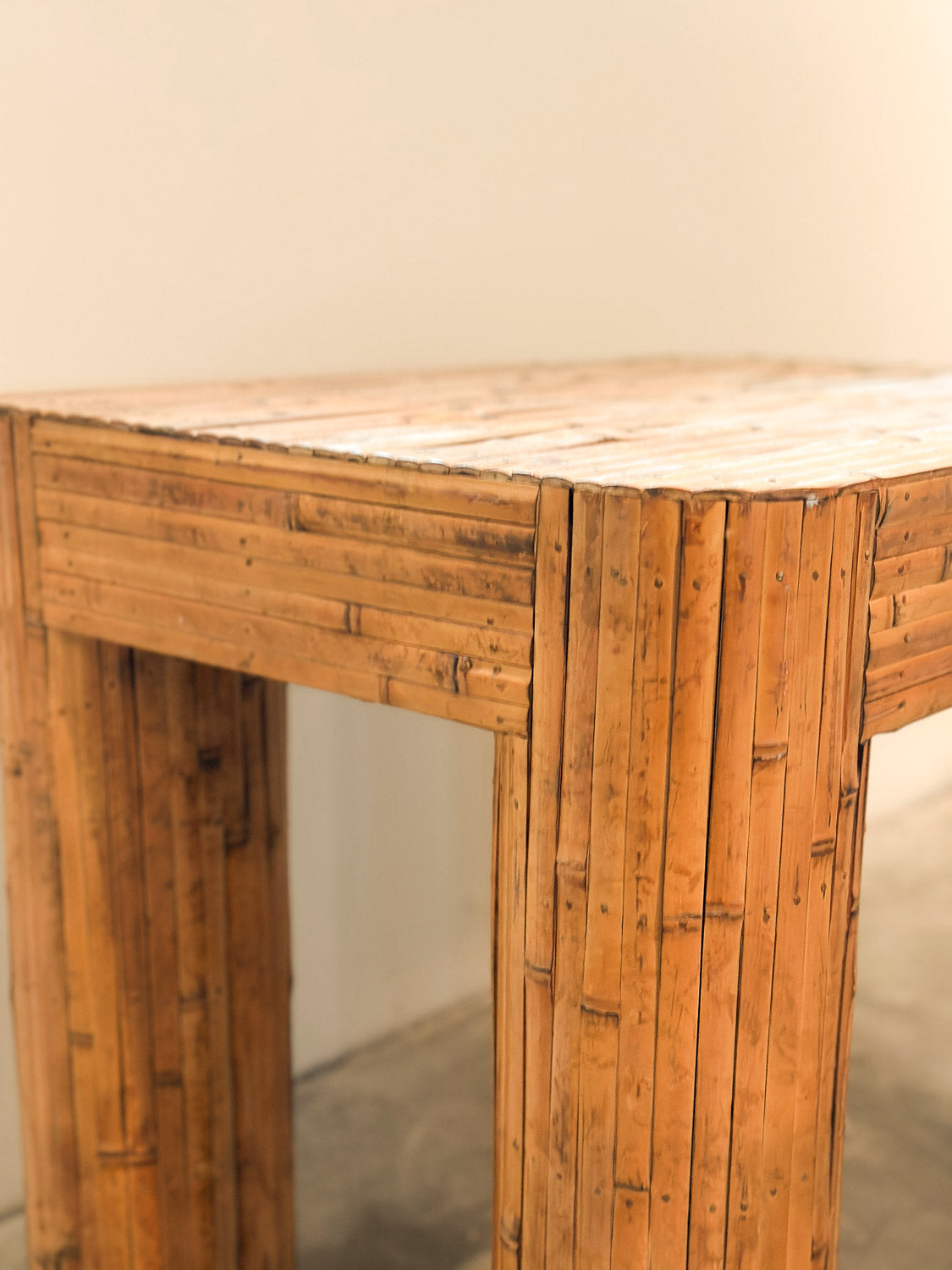 Chubby Split-Reed Bamboo Side Table, c. 1980