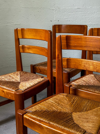 French Elm Dining Chairs attrib. Maison Regain