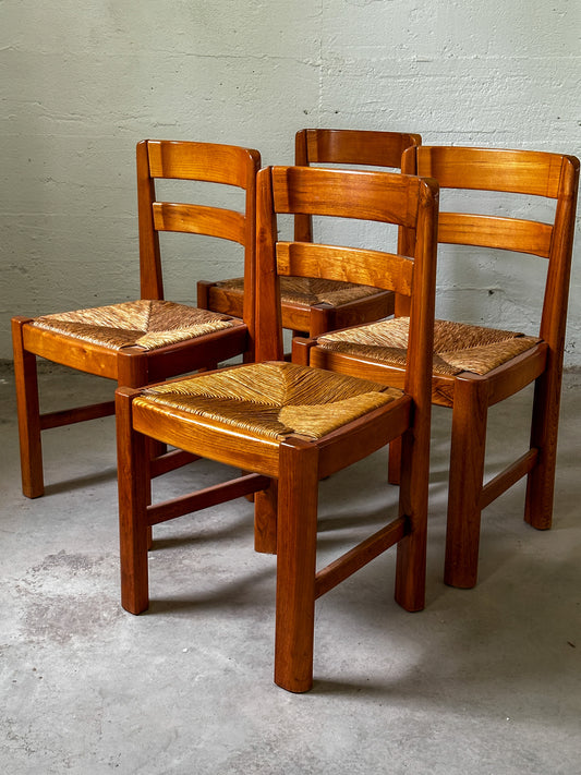 French Elm Dining Chairs attrib. Maison Regain