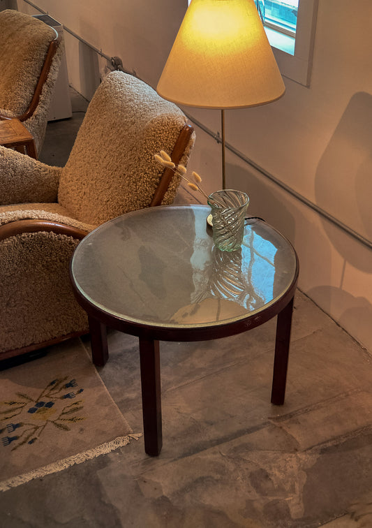 Swedish Modern Occasional Table with Frosted Glass Top, c. 1940
