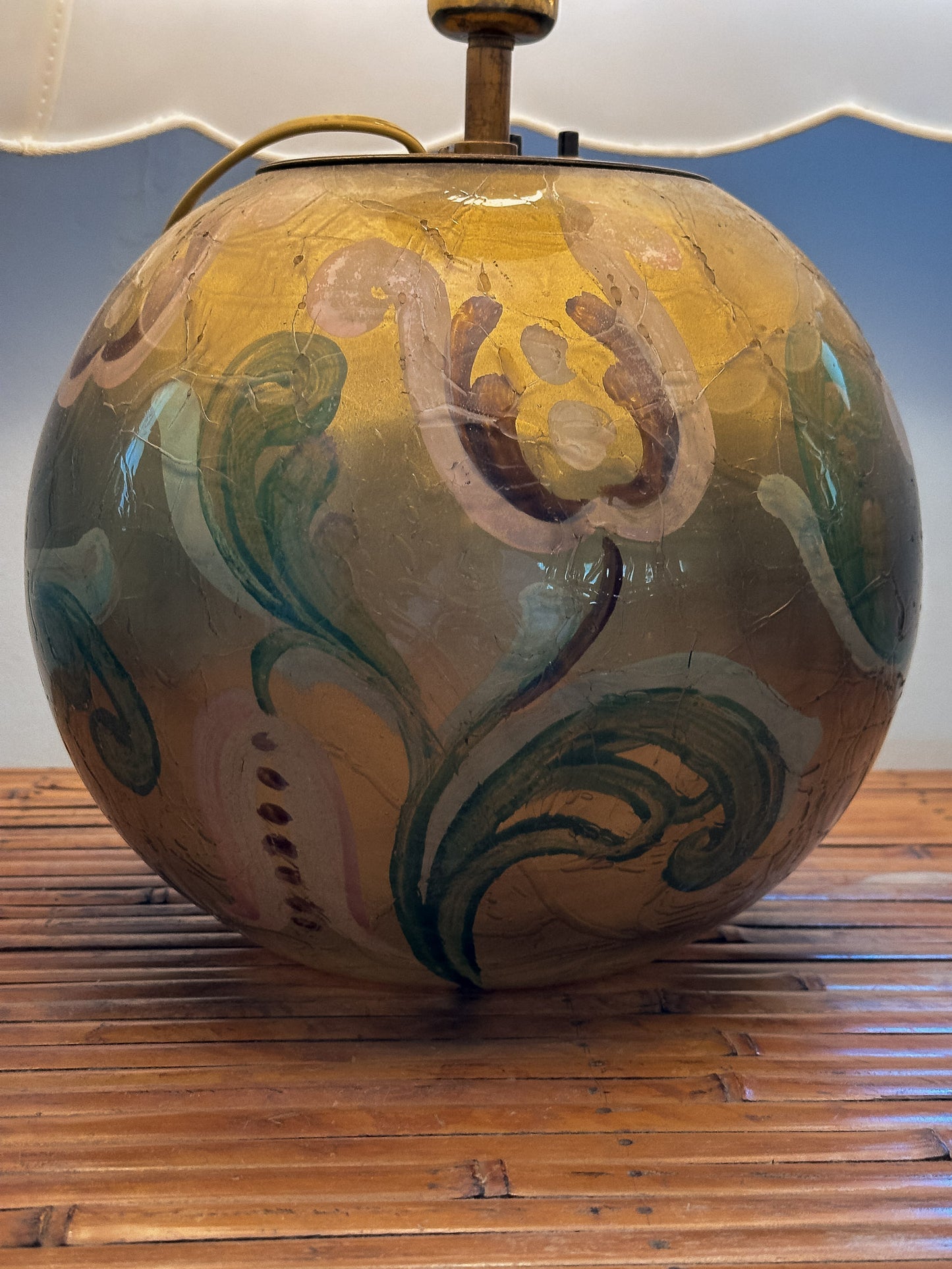 Painted Glass Table Lamp, Sweden, c. 1935