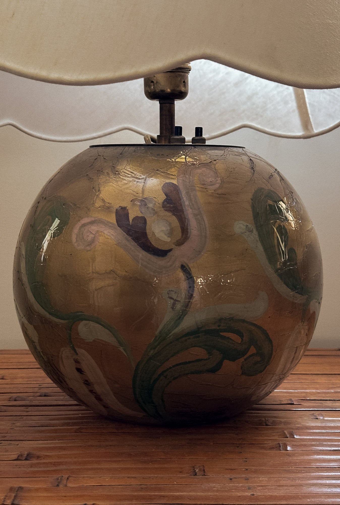 Painted Glass Table Lamp, Sweden, c. 1935