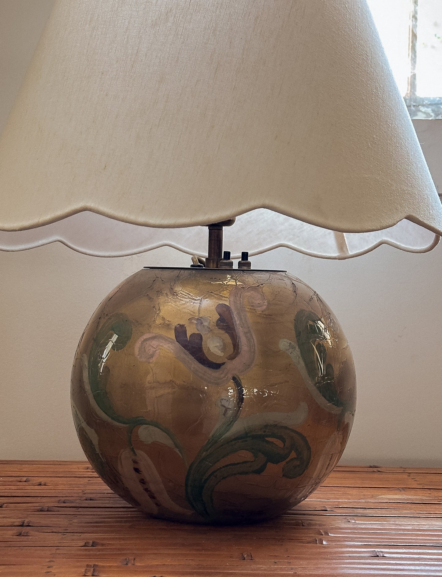 Painted Glass Table Lamp, Sweden, c. 1935