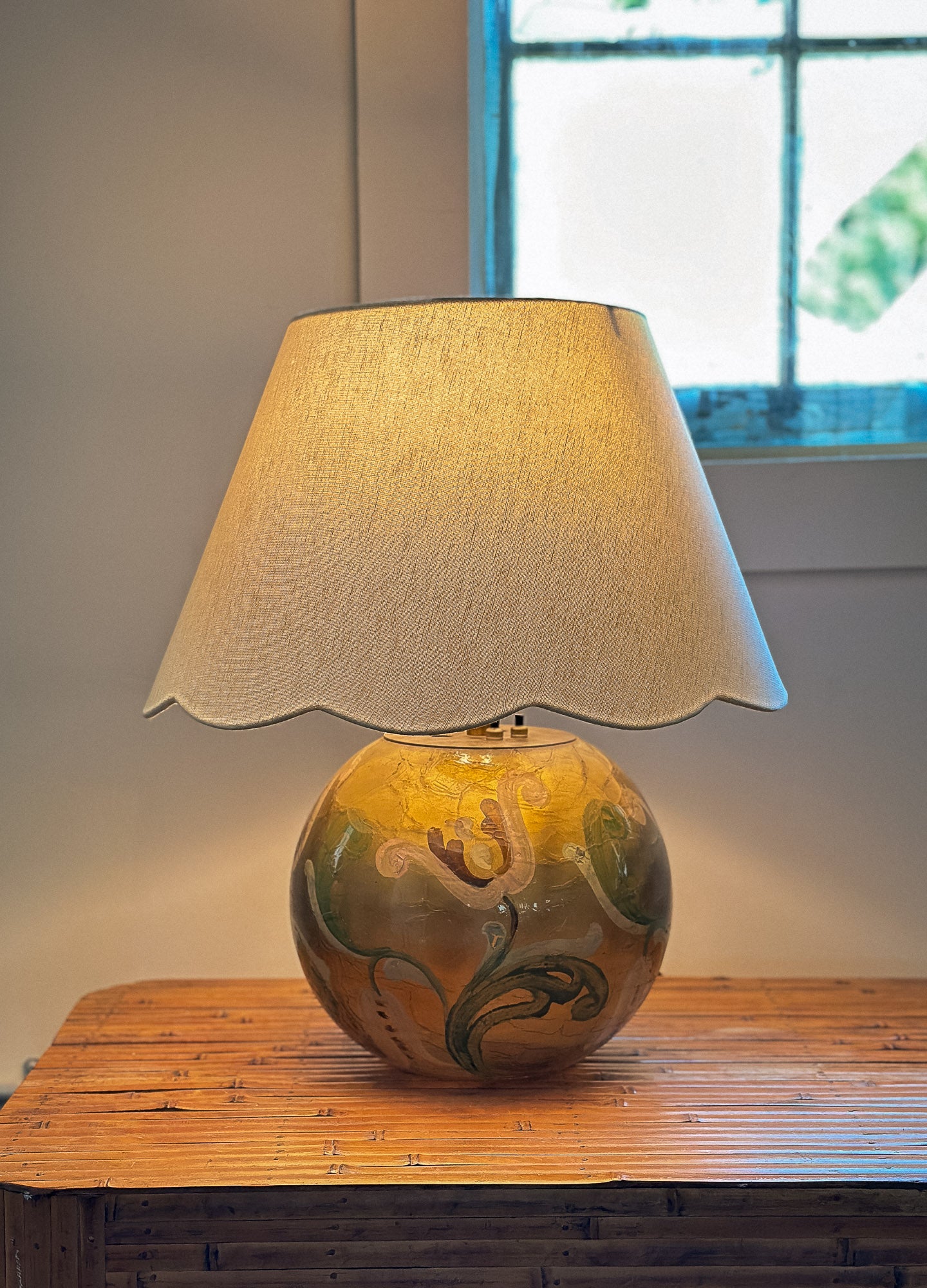 Painted Glass Table Lamp, Sweden, c. 1935