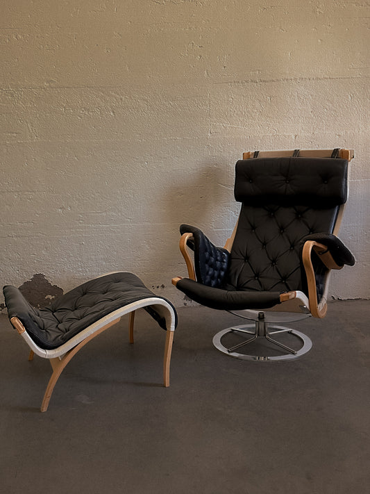 Bruno Mathsson Pernilla Chair and Ottoman for DUX, c. 1970