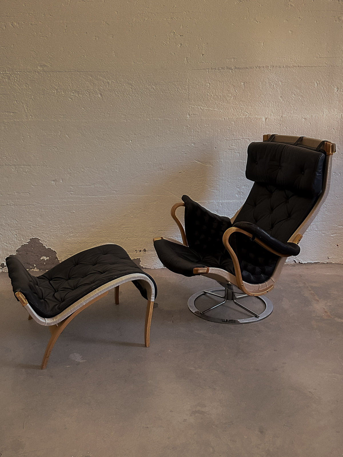 Bruno Mathsson Pernilla Chair and Ottoman for DUX, c. 1970