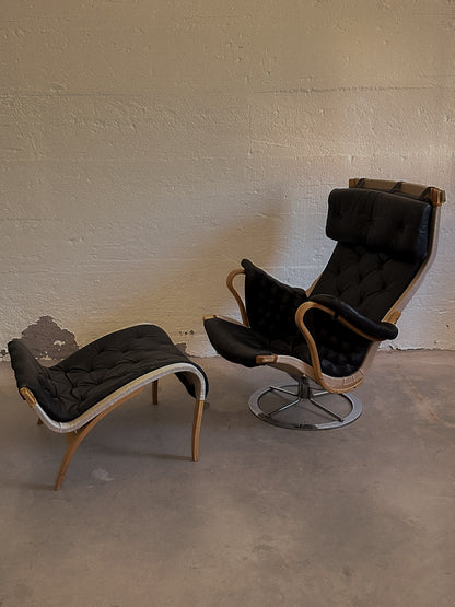 Bruno Mathsson Pernilla Chair and Ottoman for DUX, c. 1970