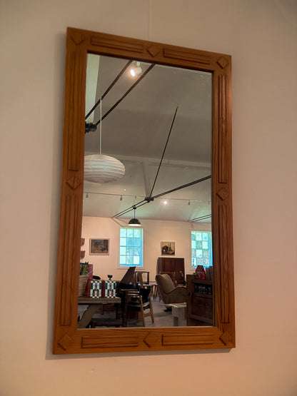 Pine Scandi Mirror with Carved Detailing, Mid 20th C