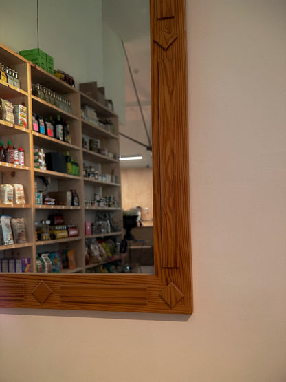 Pine Scandi Mirror with Carved Detailing, Mid 20th C