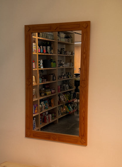 Pine Scandi Mirror with Carved Detailing, Mid 20th C