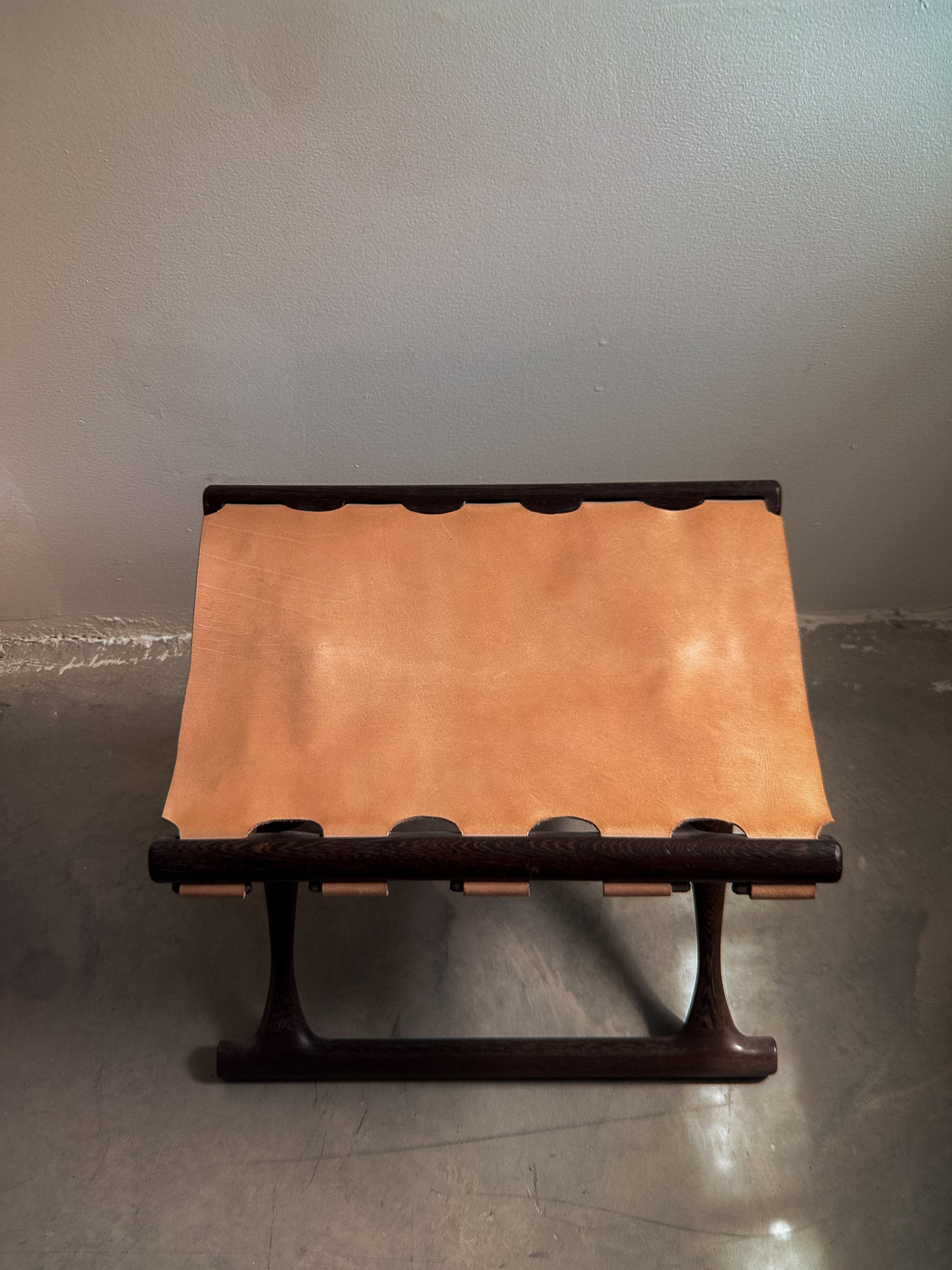 Poul Hundevad Guldhoj Folding Stool, Wengé & Natural Leather c. 1970