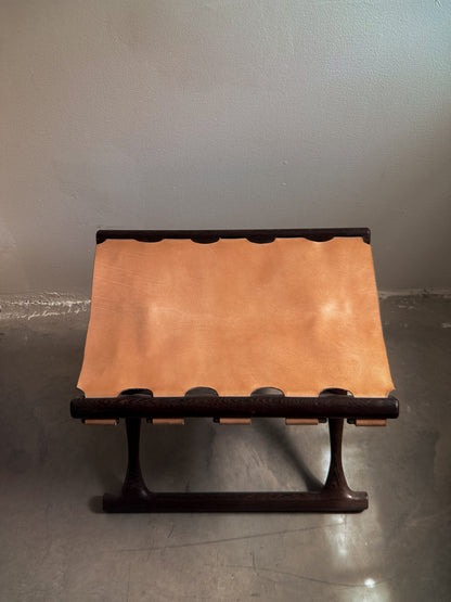 Poul Hundevad Guldhoj Folding Stool, Wengé & Natural Leather c. 1970