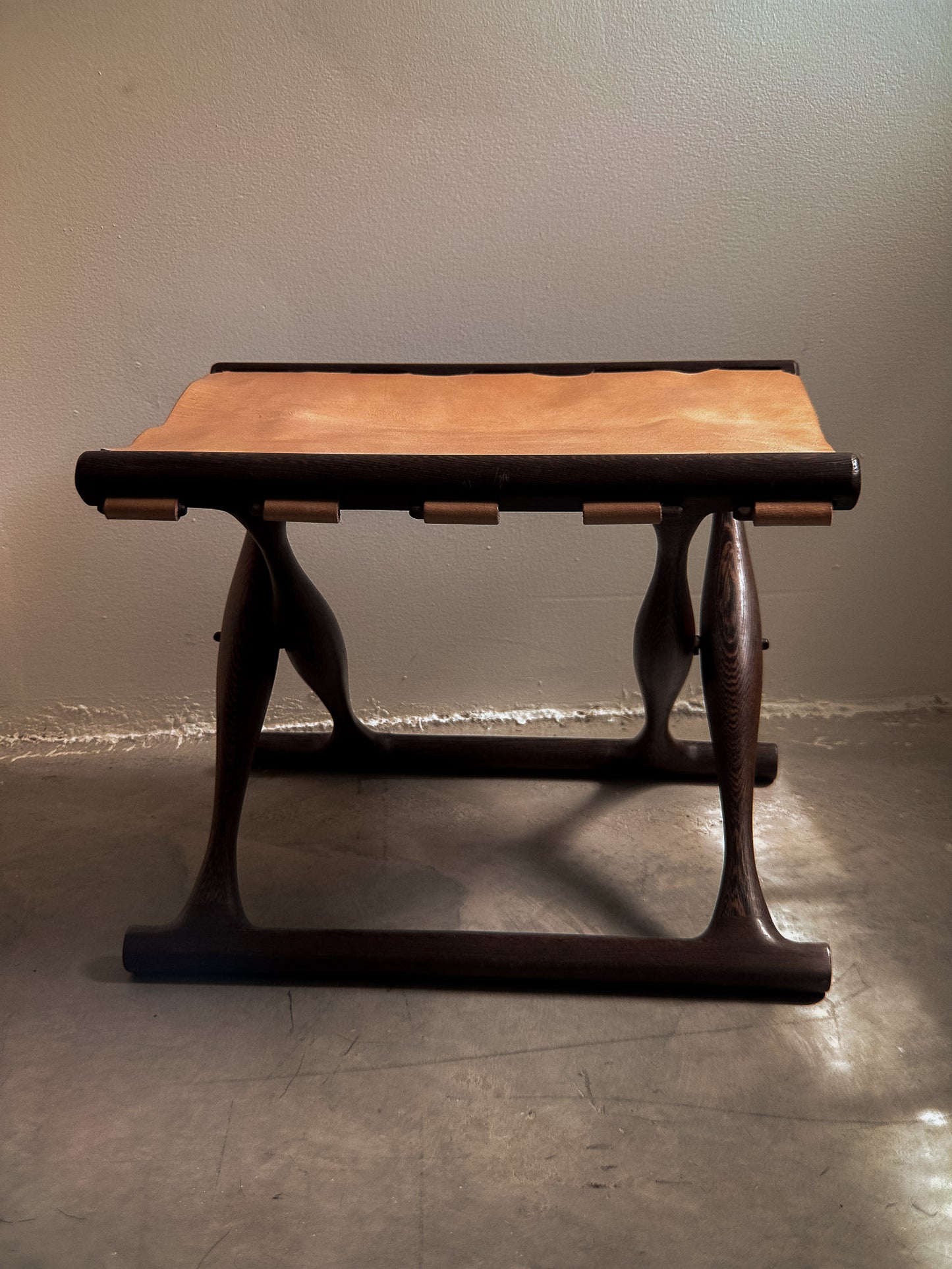 Poul Hundevad Guldhoj Folding Stool, Wengé & Natural Leather c. 1970