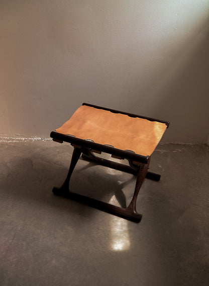 Poul Hundevad Guldhoj Folding Stool, Wengé & Natural Leather c. 1970