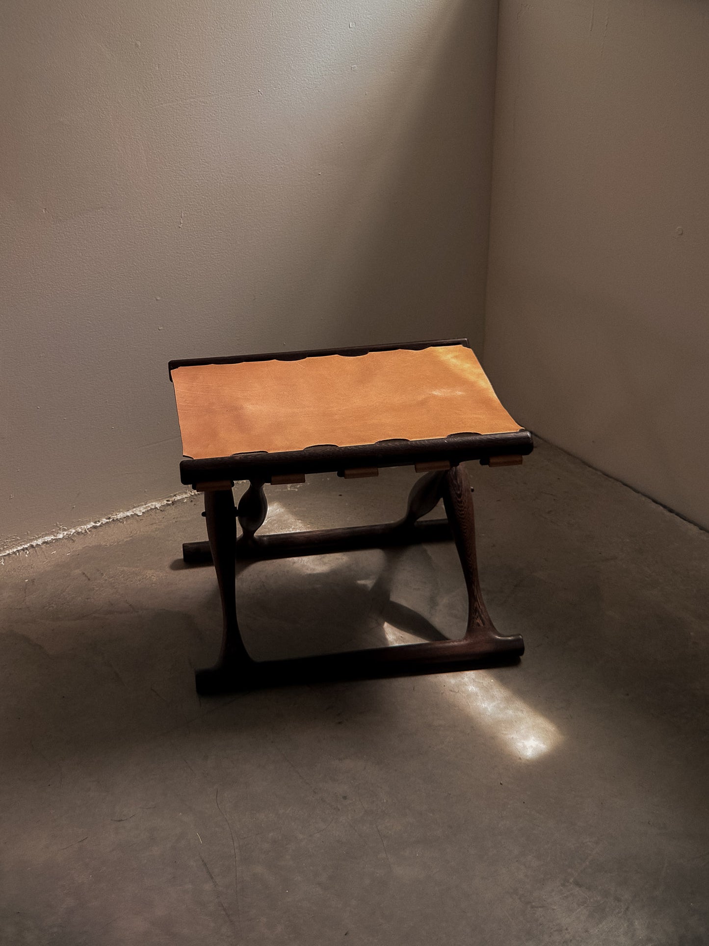 Poul Hundevad Guldhoj Folding Stool, Wengé & Natural Leather c. 1970