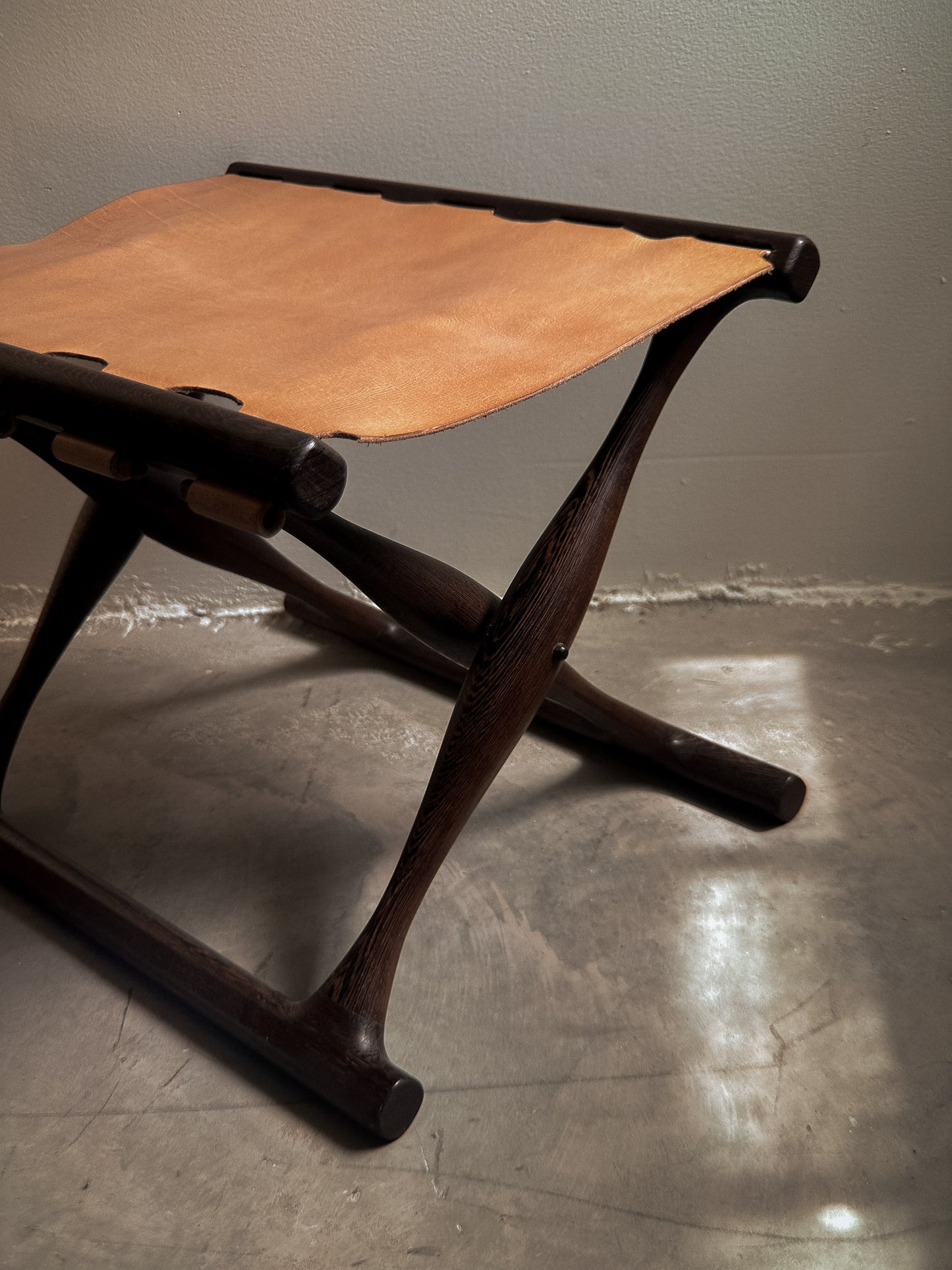 Poul Hundevad Guldhoj Folding Stool, Wengé & Natural Leather c. 1970