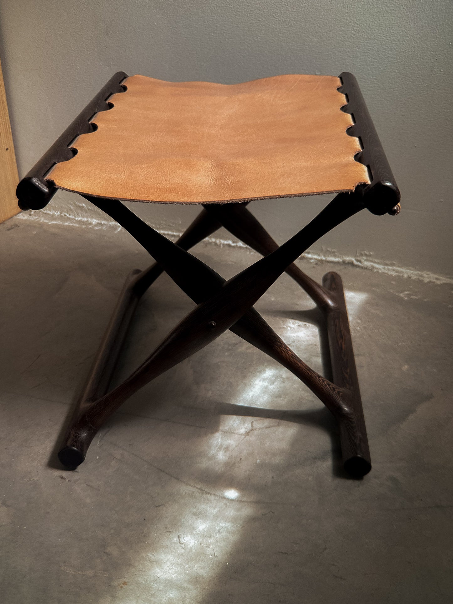 Poul Hundevad Guldhoj Folding Stool, Wengé & Natural Leather c. 1970