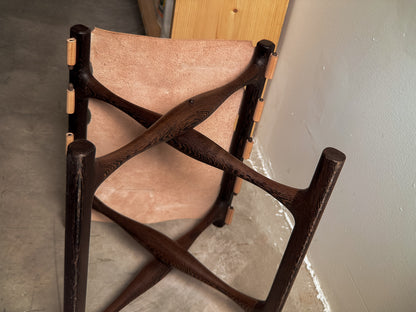 Poul Hundevad Guldhoj Folding Stool, Wengé & Natural Leather c. 1970