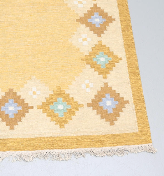 Swedish Wool Rug with Yellow Diamond Pattern, 5'6" x 7'4"