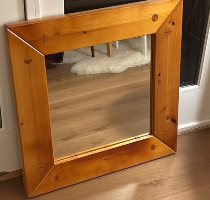 20th C. Square Pine Mirror