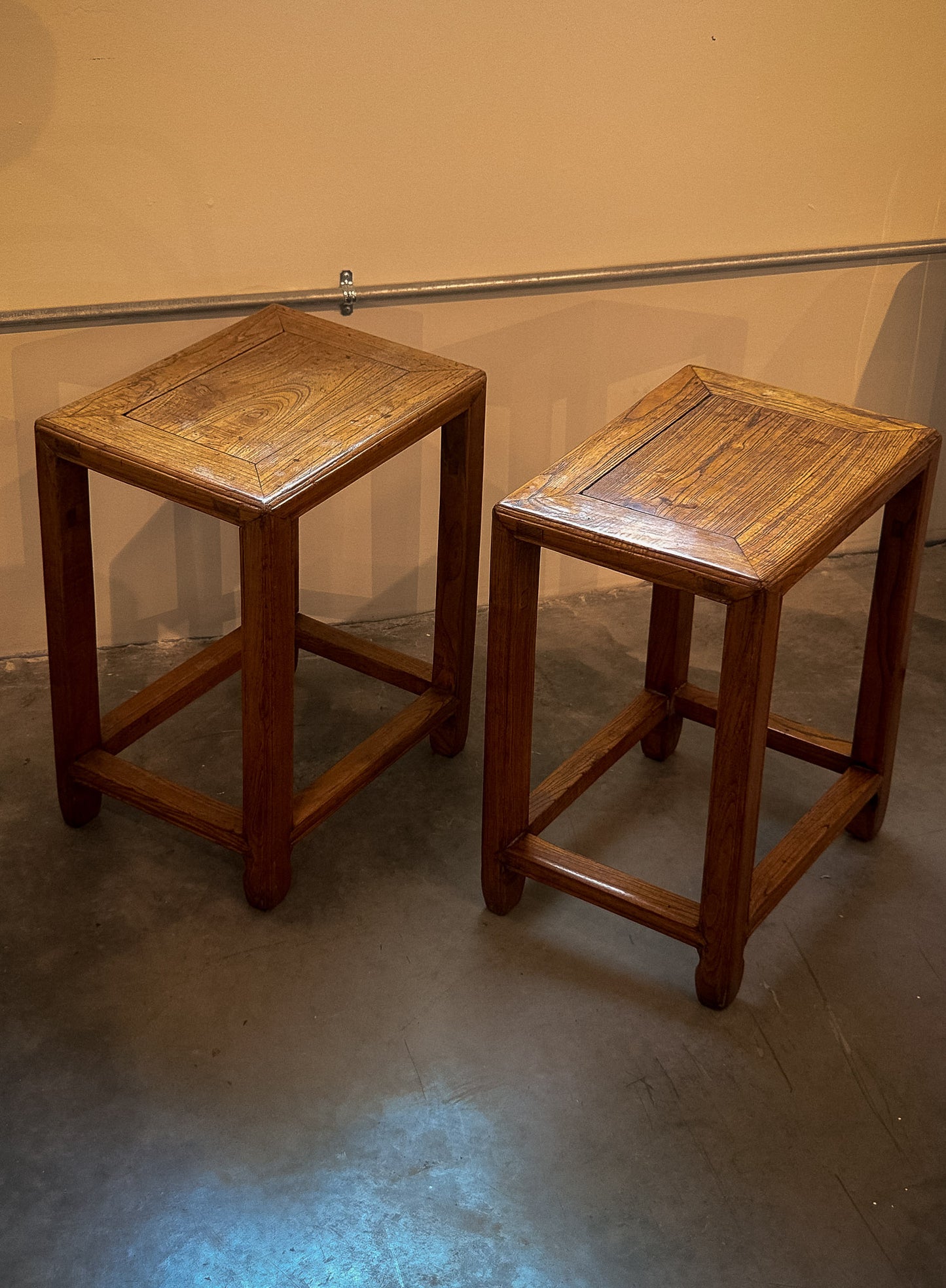Pair of Elm Side Tables, Late 19th/Early 20th C.