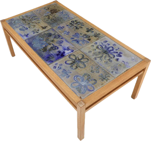 Tue Poulsen Danish Oak Coffee Table with Glazed Stoneware Tiles, Denmark c. 1960 (Coming Soon)