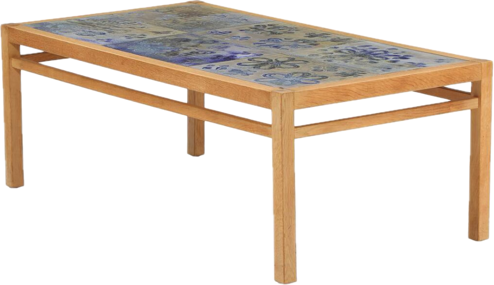 Tue Poulsen Danish Oak Coffee Table with Glazed Stoneware Tiles, Denmark c. 1960 (Coming Soon)