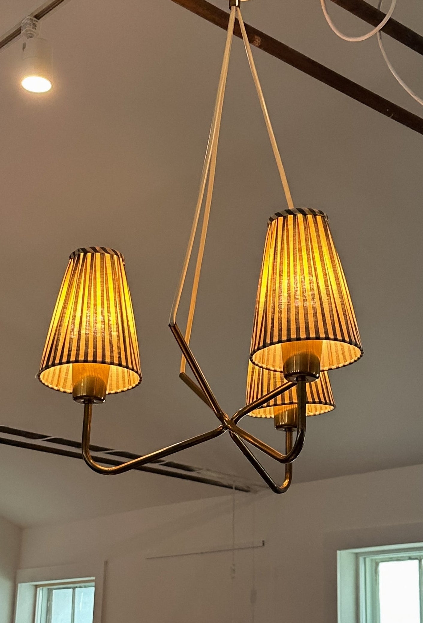 Swedish Brass Three Armed Chandelier, c. 1940