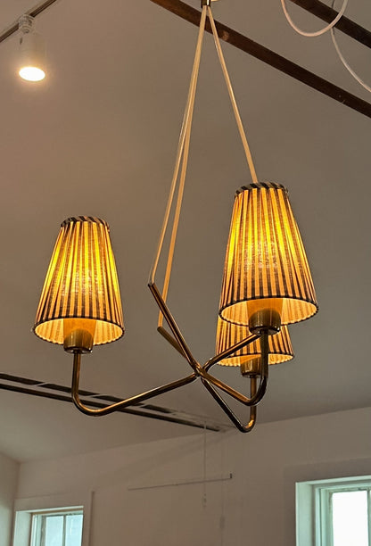Swedish Brass Three Armed Chandelier, c. 1940