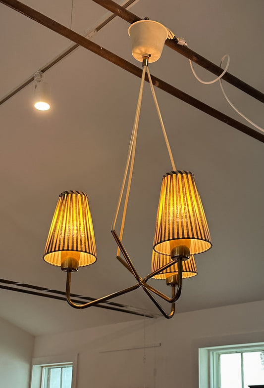 Swedish Brass Three Armed Chandelier, c. 1940