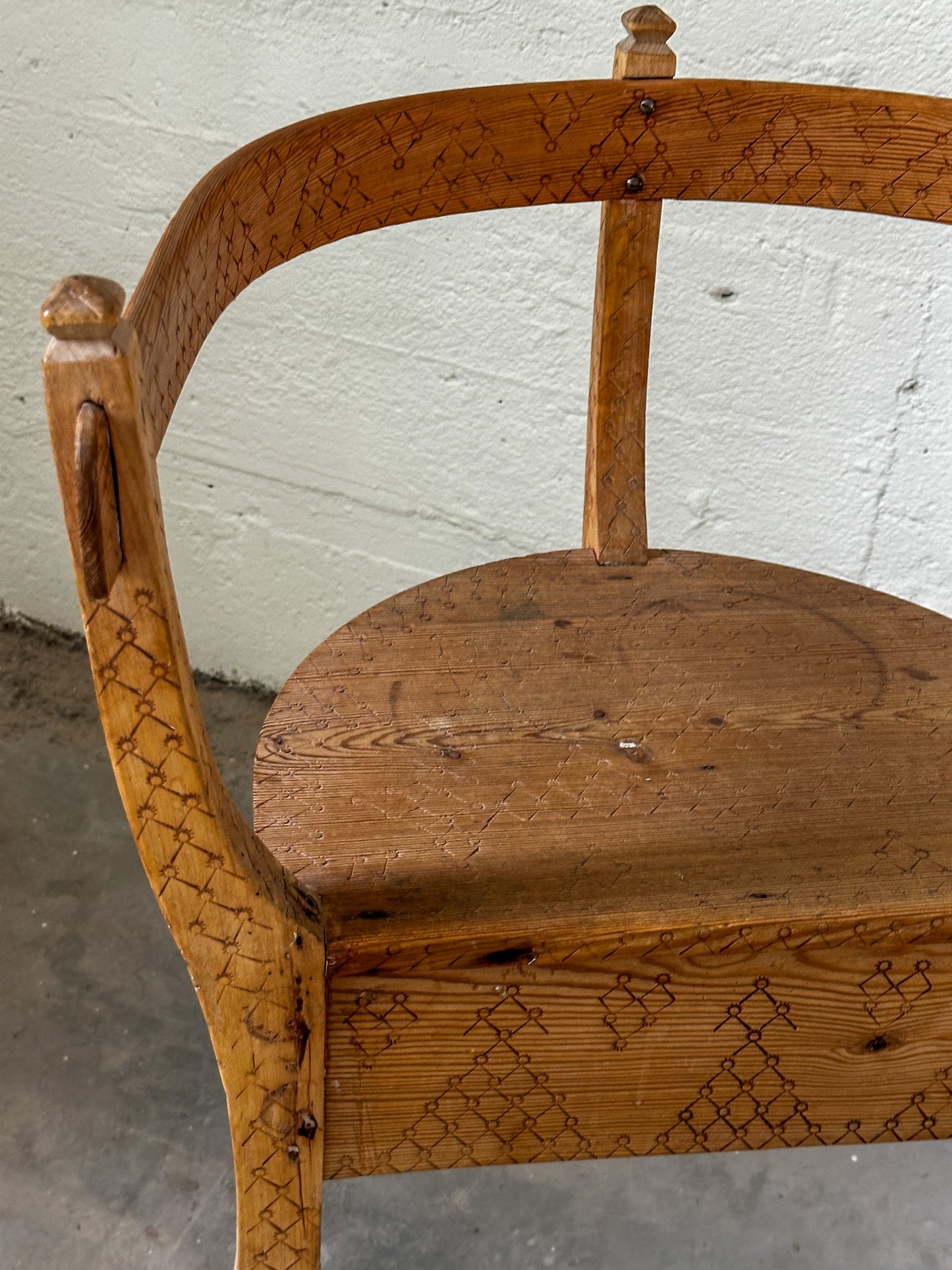 Swedish Folk Chair with Geometric Carved Details c. 1900's