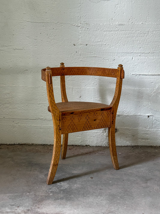 Swedish Folk Chair with Geometric Carved Details c. 1900's