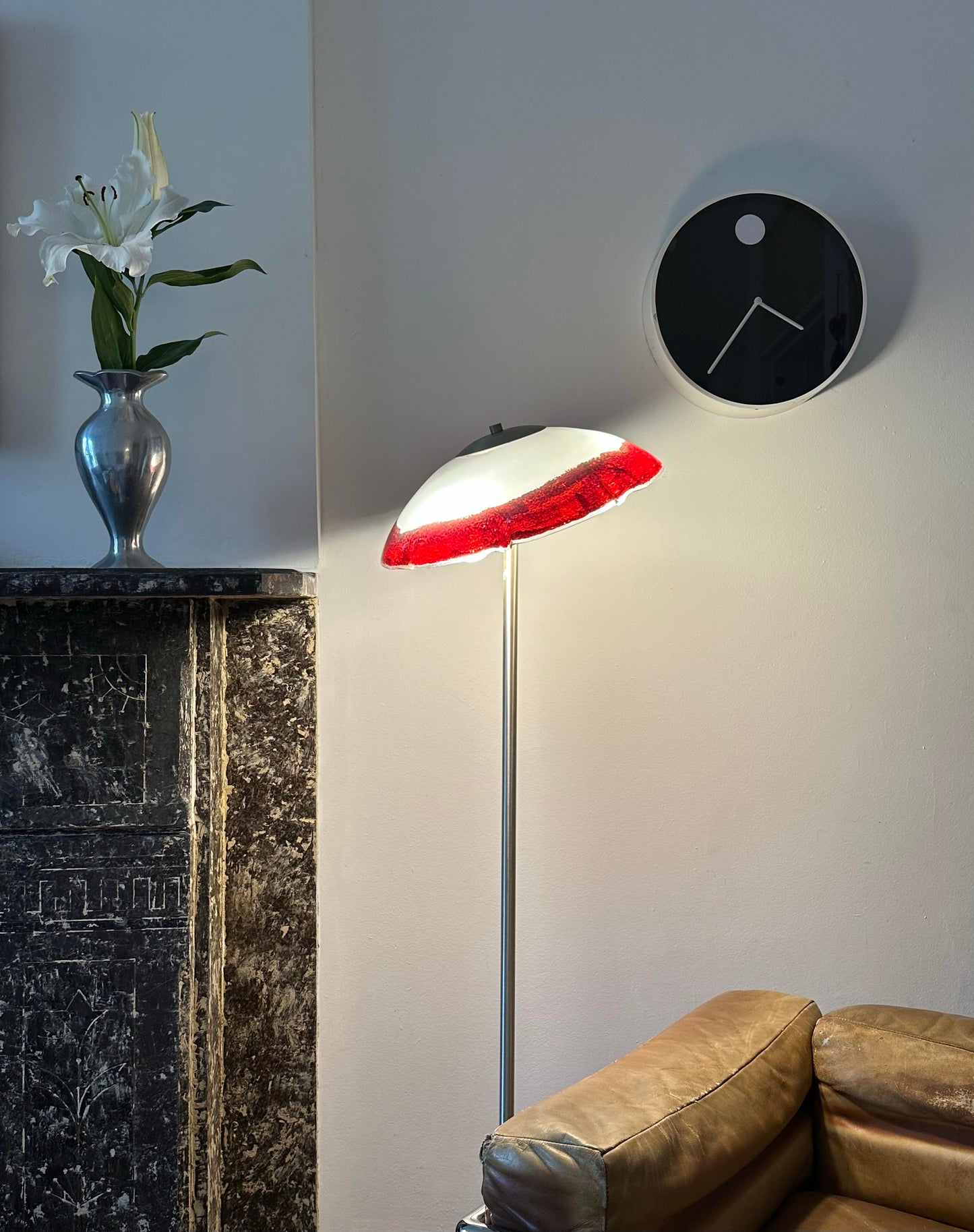 Italian Red & White Glass Murano Floor Lamp