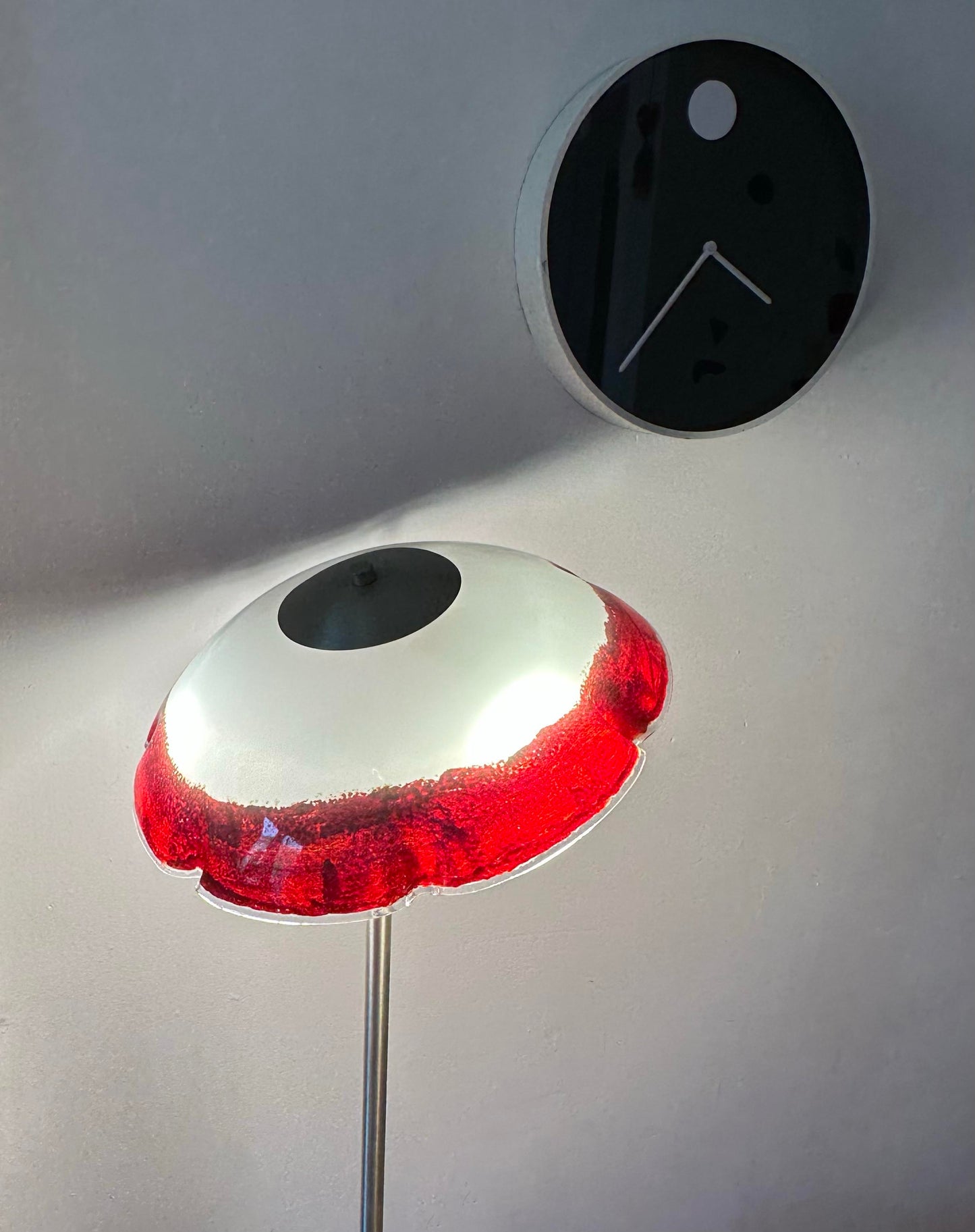 Italian Red & White Glass Murano Floor Lamp