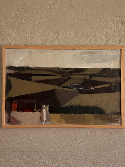 Fields and Farmhouse Oil on Canvas, Danish Artist