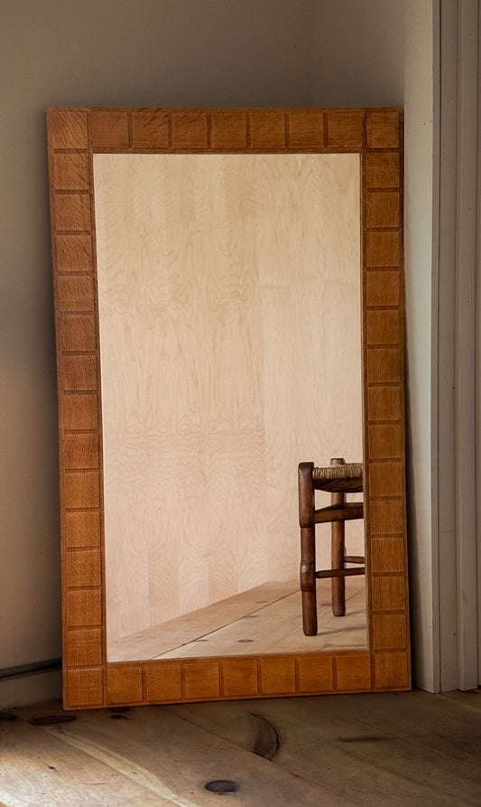 Rectangular Oak Mirror with Square Detailing, Denmark, c. 1970
