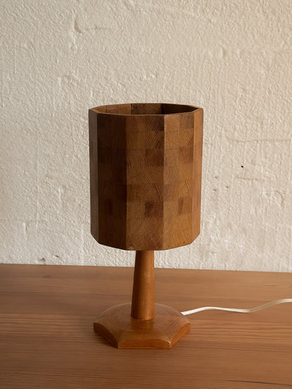 Vintage Scandinavian Faceted Pine Table Lamp, c.1970