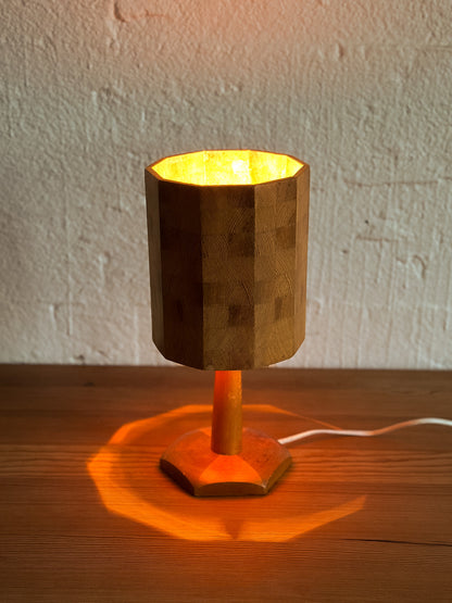 Vintage Scandinavian Faceted Pine Table Lamp, c.1970