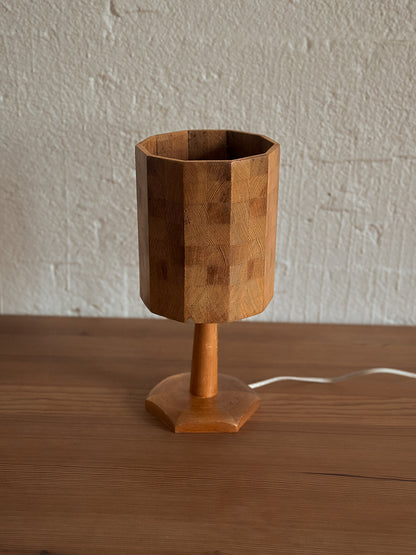 Vintage Scandinavian Faceted Pine Table Lamp, c.1970
