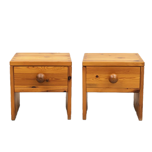 Pair of 1970s Pine Bedside Tables with Drawer, Sweden (Coming Soon)