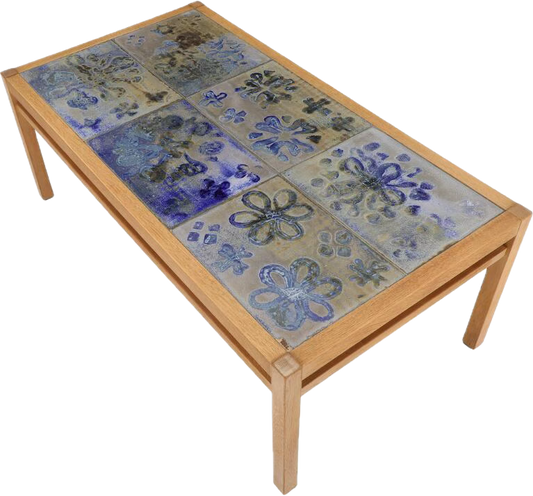 Tue Poulsen Danish Oak Coffee Table with Glazed Stoneware Tiles, Denmark c. 1960 (Coming Soon)