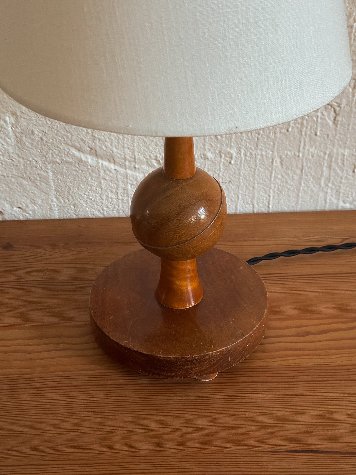 Turned Wood Globe Table Lamp, France, c. 1940